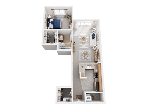 Floor plan for 1 bed, 1 bath, 596 sqft